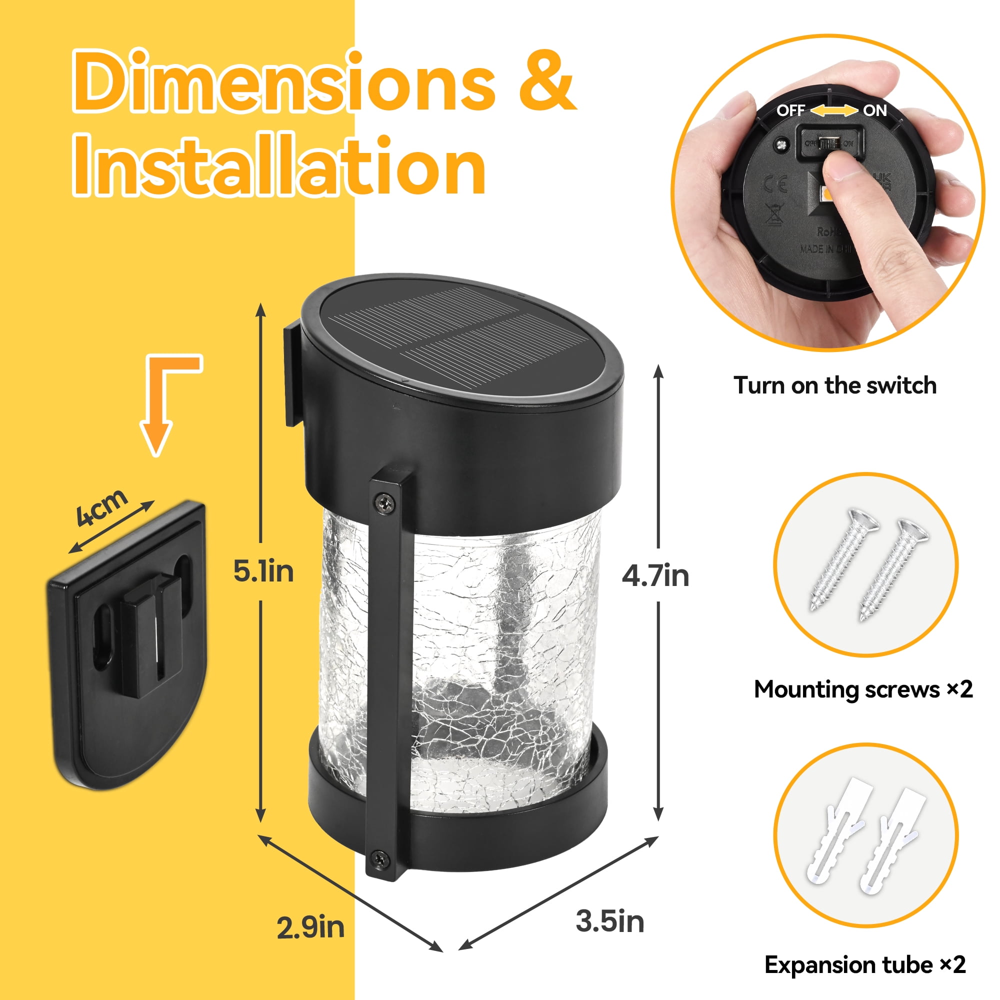FKHouse Solar Outdoor Wall Lanterns, 2 Pack Outdoor Waterproof Lights Fixtures Wall Sconce with Glass for Patio, Garden