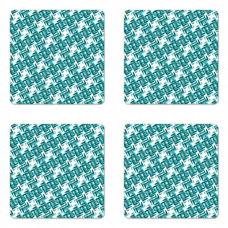 

Abstract Coaster Set of 4 Retro Architecture Style Modern Trippy Maze Form Urban Graphic Square Hardboard Gloss Coasters Standard Size Turquoise Teal White by Ambesonne