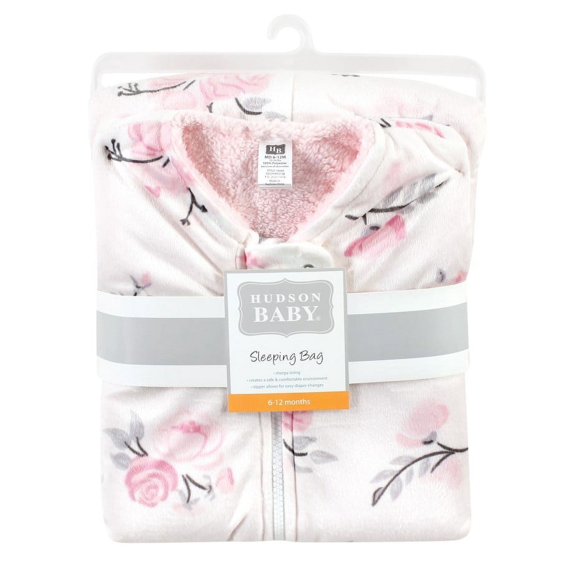 Hudson Baby Infant Girl Mink with Faux Shearling Inner Sleeping Bag, Sack, Blanket, Pink Floral, 0-6 Months