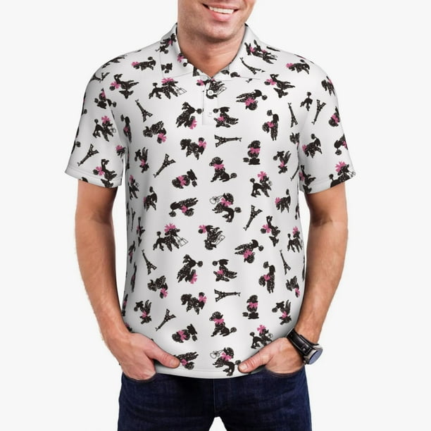 Balery Poodle Dog Camisa Polo de Hombre con Estampado, de Manga Corta y Tejido Medio, Camisa Tipo Golf Polo-Small