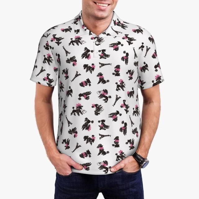 Balery Poodle Dog Camisa Polo de Hombre con Estampado, de Manga Corta y Tejido Medio, Camisa Tipo Golf Polo-Large