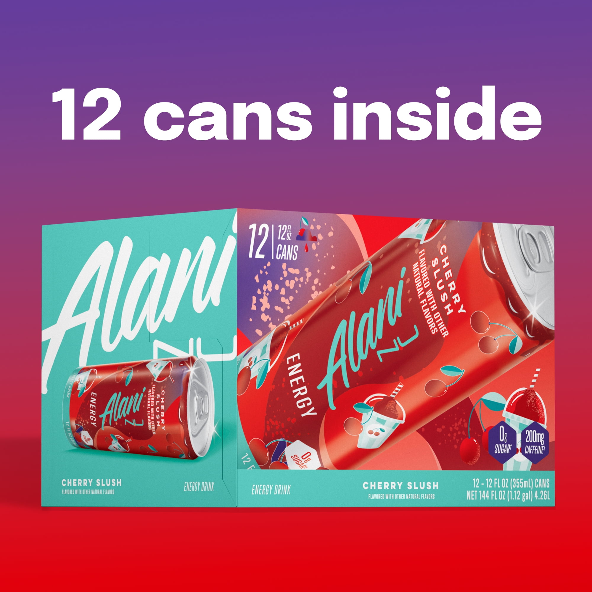 Alani Nu Sugar Free Energy Drink, Cherry Slush, 12 fl oz, 12 Pack, Cans, 200mg Caffeine