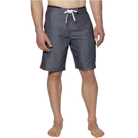 SPEEDO Men's E-Board Swim Trunks (Dark Heather Grey with Red/White, Medium)