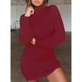 thumbnail image 2 of DYMADE Womens Winter Long Sleeve Turtleneck Knit Mini Bodycon Dress, 2 of 3