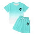 thumbnail image 5 of Ulitacool 5-6 Years Outfits For Girl Short Sleeve Gradient Print Crewneck Tops Lightweight Shorts Summer Sportwear Retro Wear Mint Green, 5 of 5