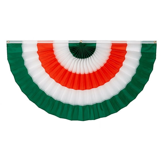 St. Patrick’s Day Pleated Fan By Old Glory Bunting– 2' x 4' Nylon Irish Flag Bunting! Fully Sewn Green, White & Orange 5 Stripe Fan Flag Bunting Banner. Pleated Fans Made in The USA!