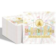 80 Pcs Princess Castle Birthday Paper Napkins Happiest Birthday On Earth Disposable Napkins Pink Pastel Rainbow Castle Napkins for Girls Birthday Party Supplies Table Decor