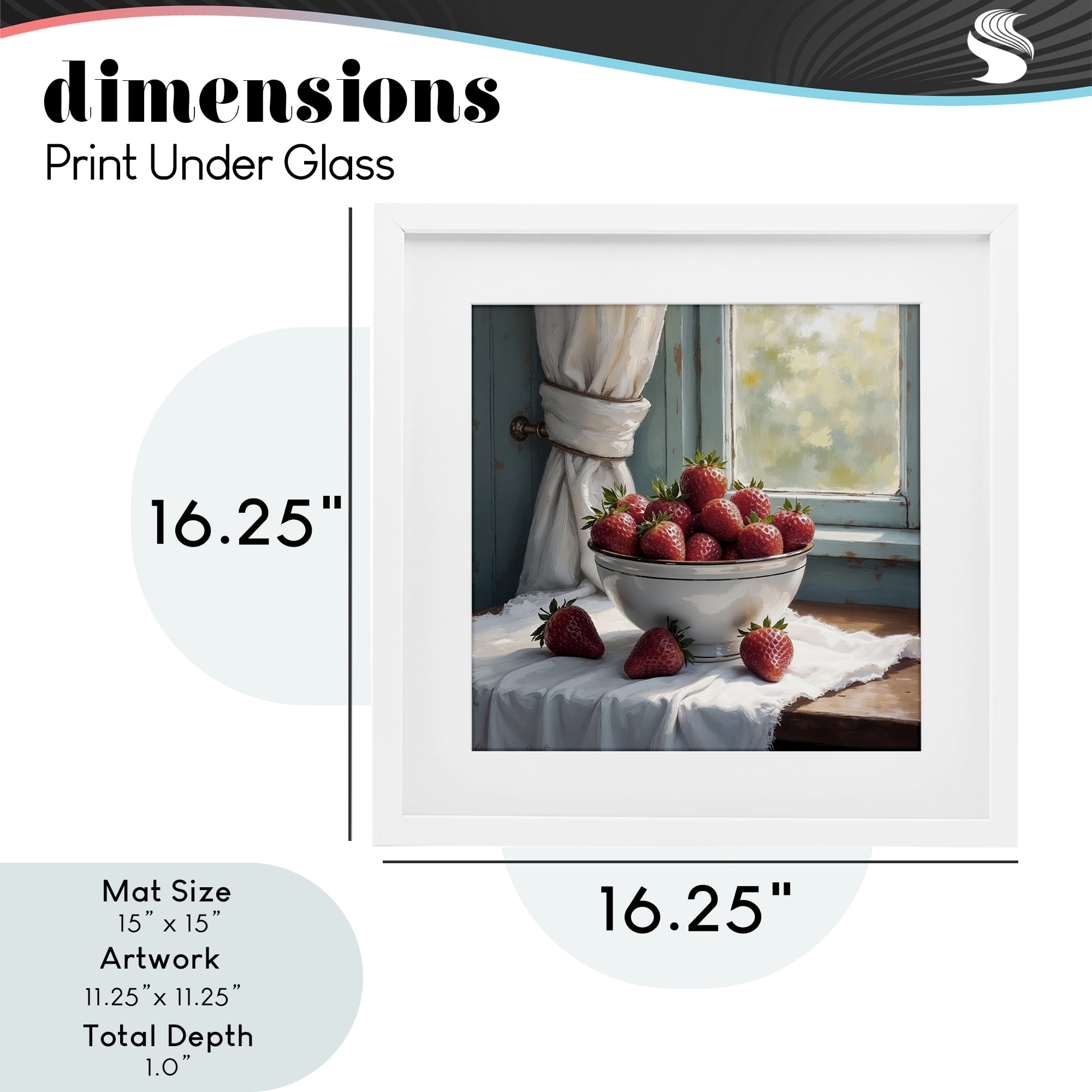 Strawberry Harvest in Window White Framed Print Under Glass, design by Lettered and Lined