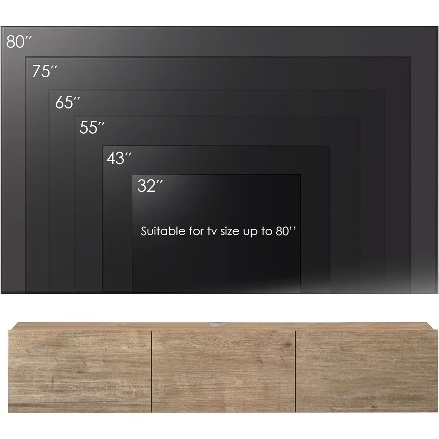 HomeStock Artisanal Abode Floating TV Stand, TV Stand up to 75 inch TV, Floating TV Stand Wall Mounted, Floating Entertainment Center, Floating Shelf for Under TV, Floating TV Console-Color:Oak