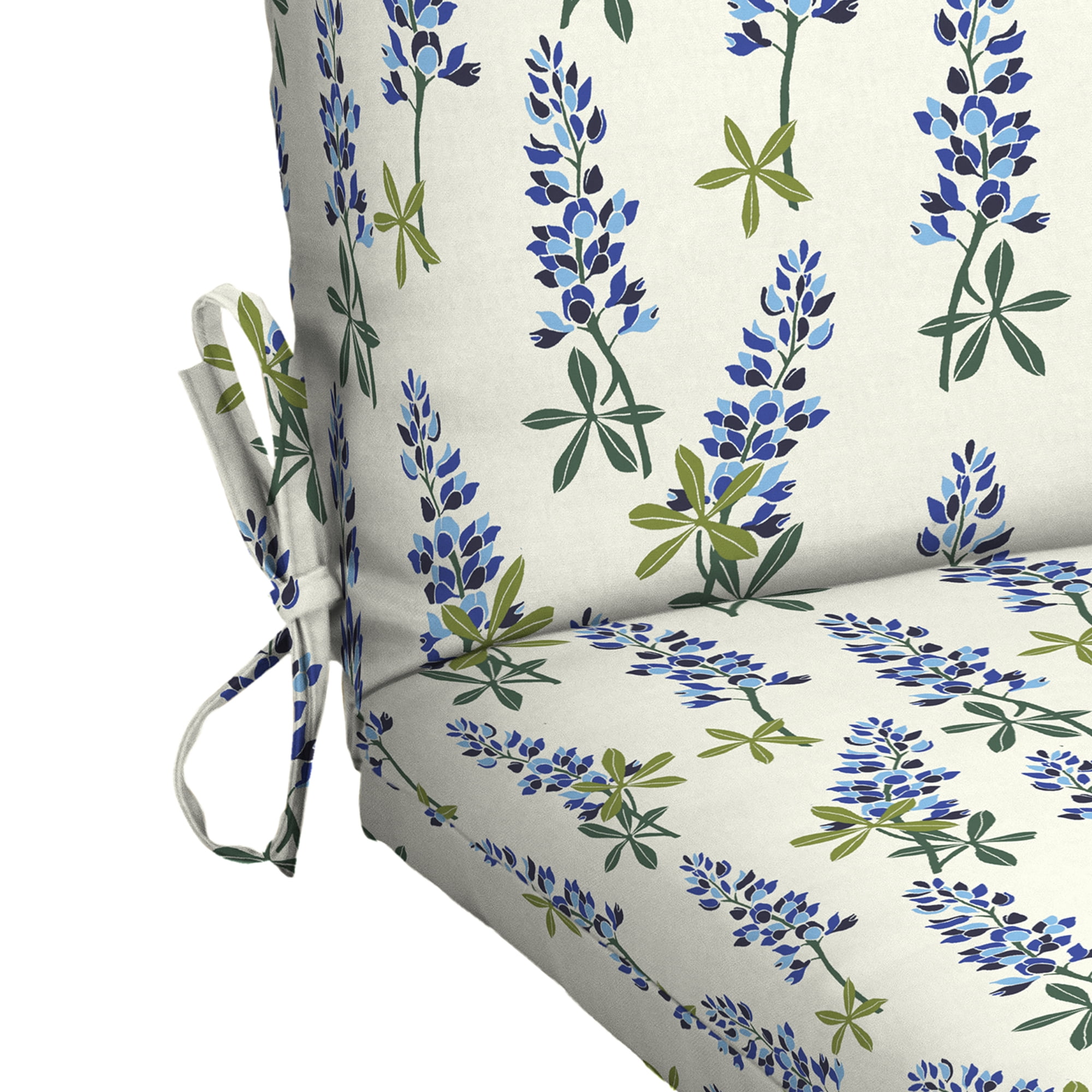 Mainstays Texas Blue Bonnet 1-Piece Rectangle Outdoor Dining Chair Cushion, 37 in x 19.5 in