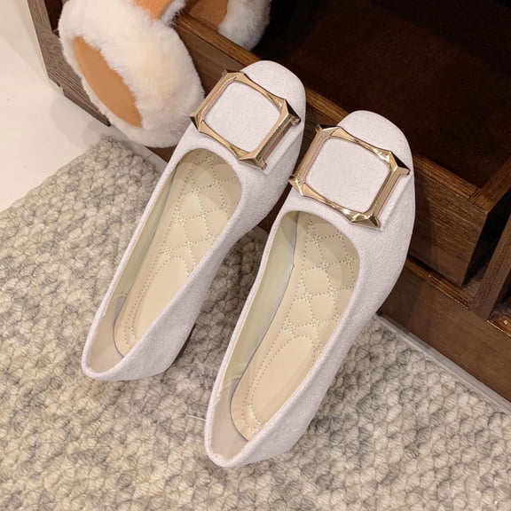 XUNKUSGA Womens Slip On Shoes Classic Soild Color Comfortable Square Toe Decorative Buckle Work Shoes Women Comfortable lightweight Women's Ballet Shoes,Beige,5.5
