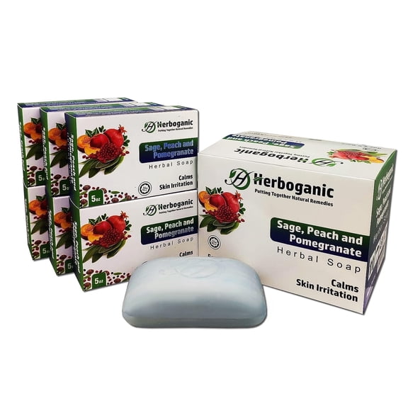 Herboganic Sage Peach and Pomegranate Herbal Soap | Pack of 6 of 5oz Natural Bar soap Bar |Soothing, Nourishing and Moisturization Soap Ideal for Men and Women