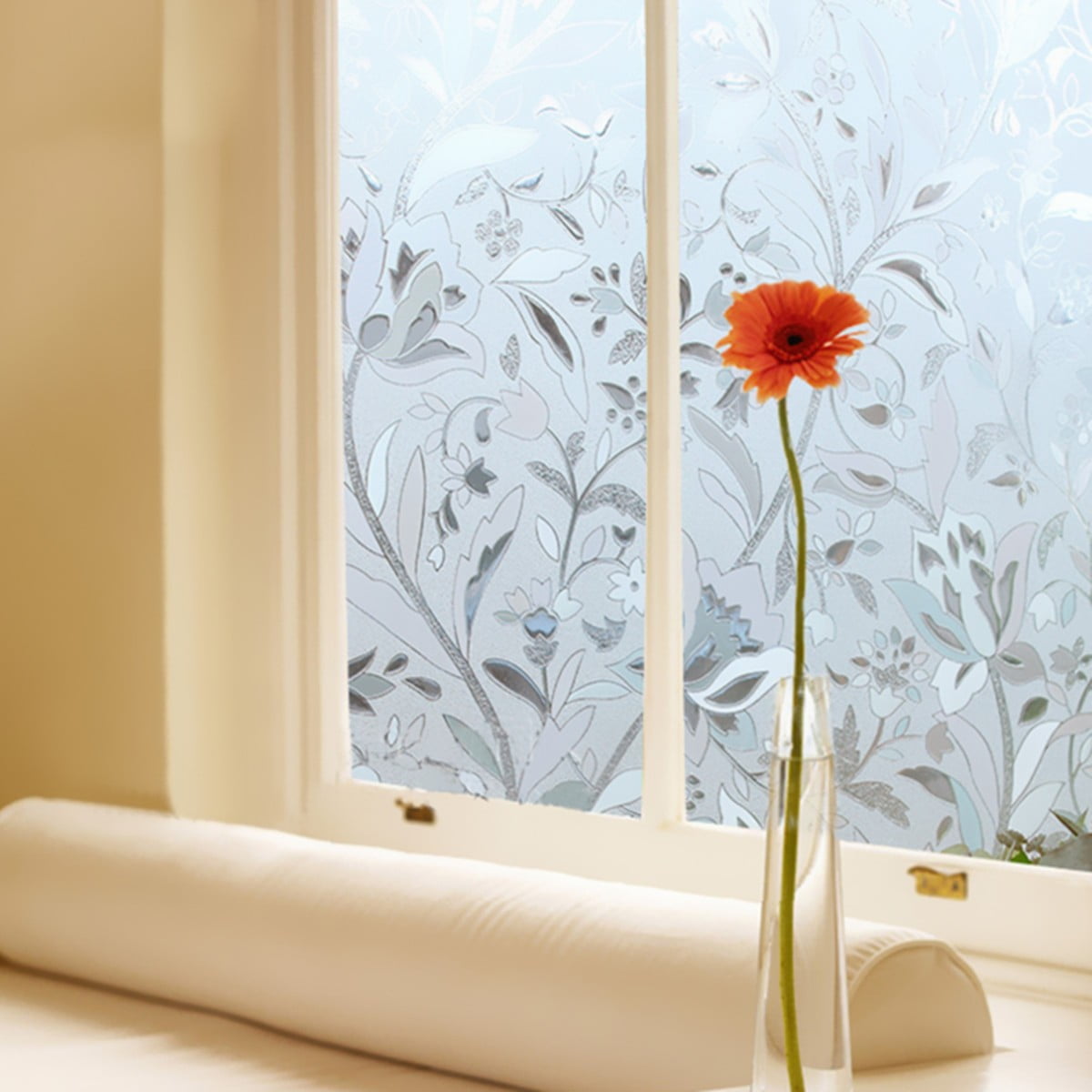 WHITE FLORAL FROSTED DECORATIVE WINDOW FILM 90cm x 1m Roll 9607 