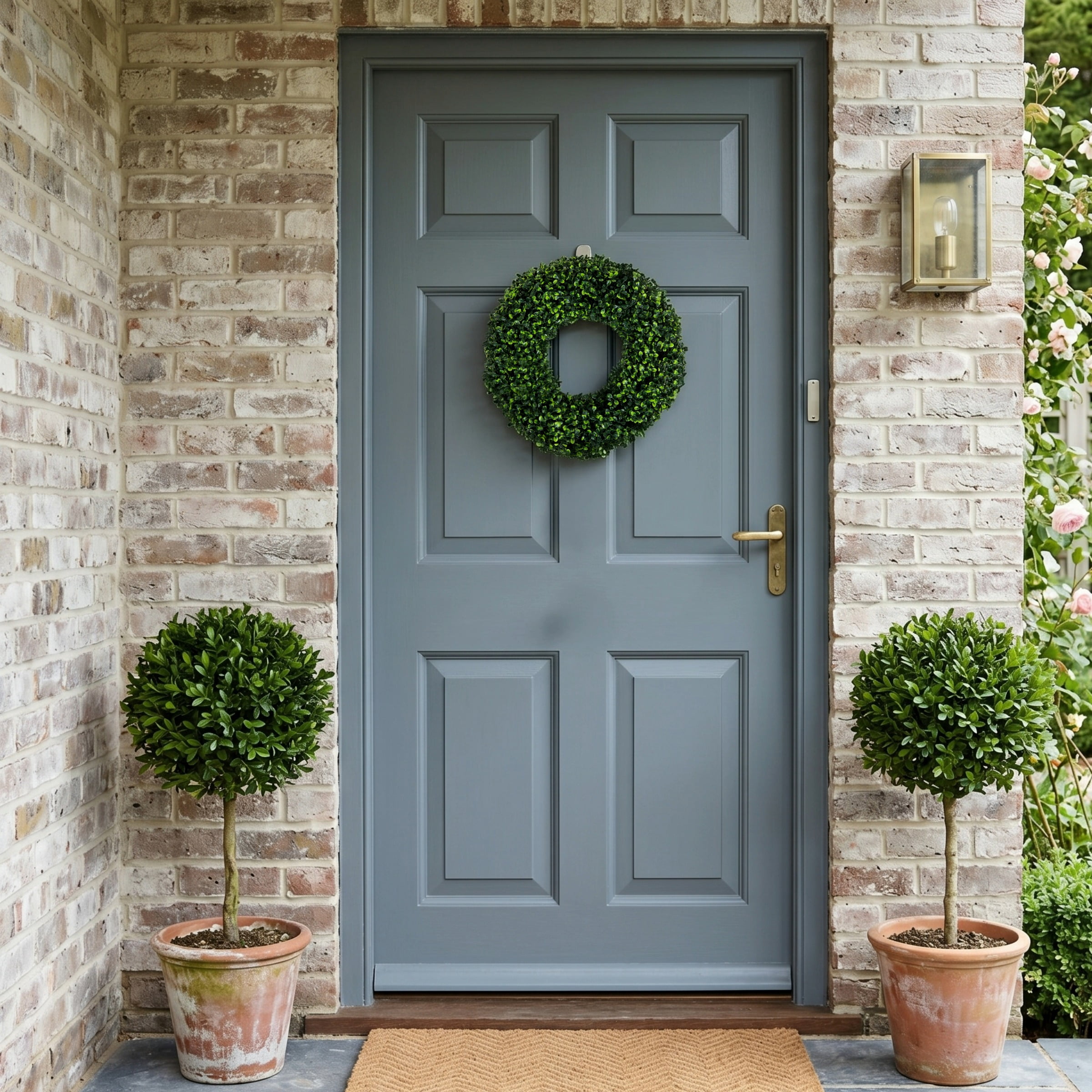 Pure Garden 16.5-Inch Boxwood Wreath Set of 2 - Round UV Resistant Artificial Spring, Winter, Fall, or Summer Wreath - Indoor/Outdoor Summer Wreaths for Front Door