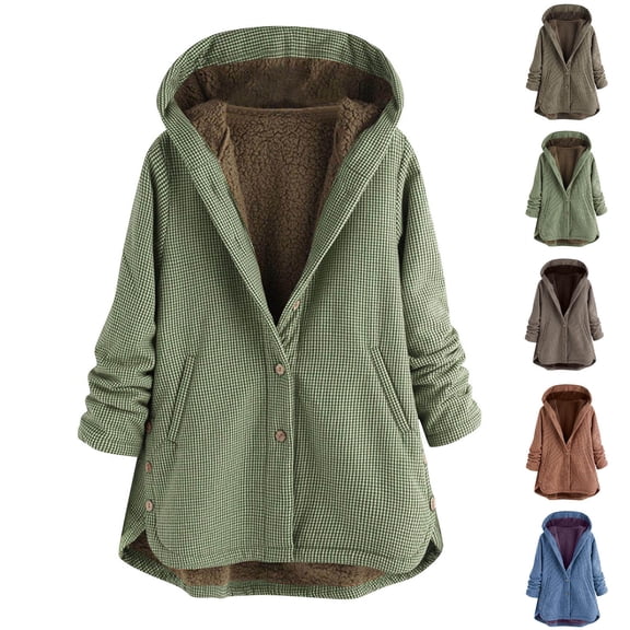 yillto Fleece Coat for Women Plus Size Sherpa Lined Oversized Jacket Hoodie Thick Warm Fall Winter Clothes