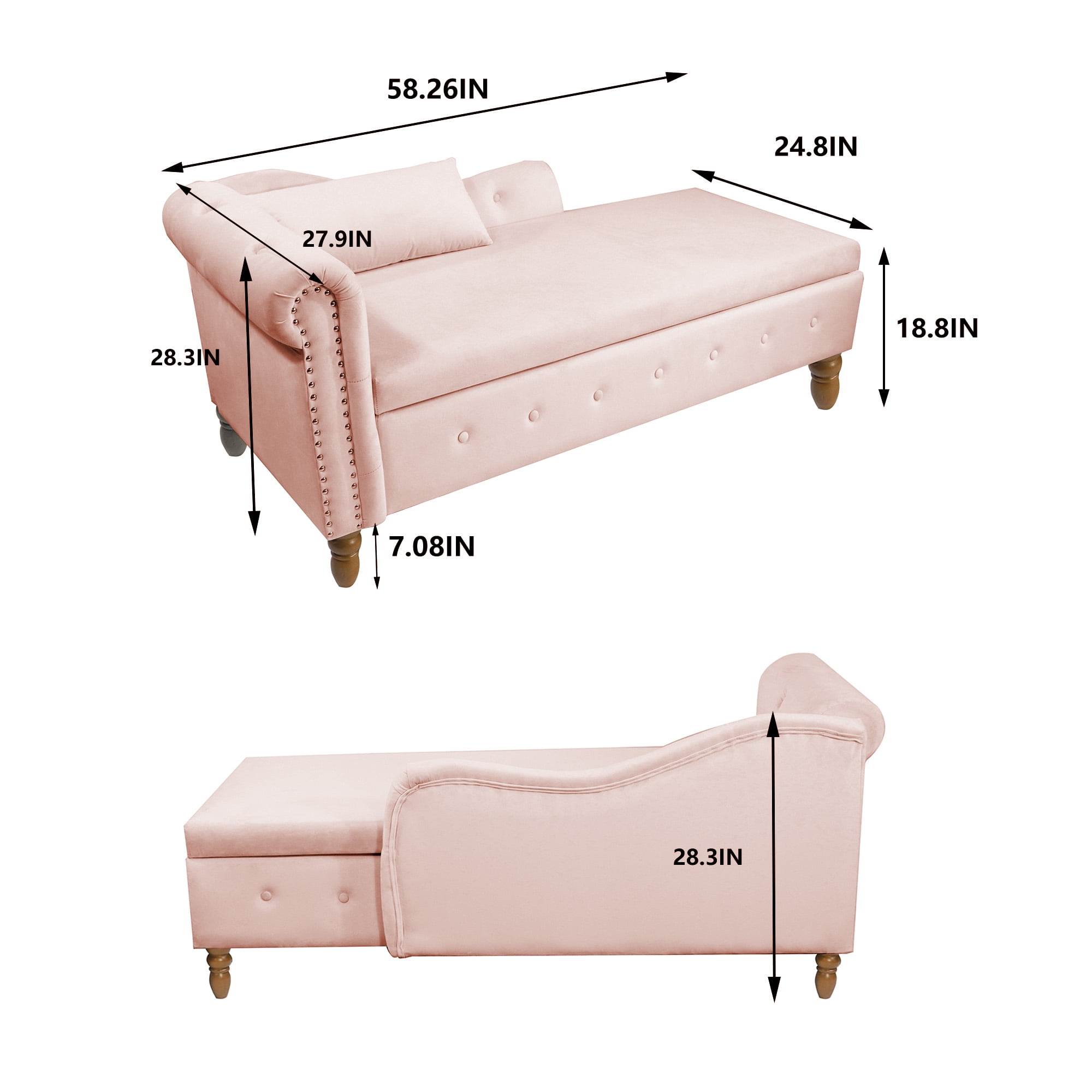 Aukfa Storage Chaise Lounge Chair Indoor Recliner Lounge Chair for Living Room Bedroom,Pillow - Pink