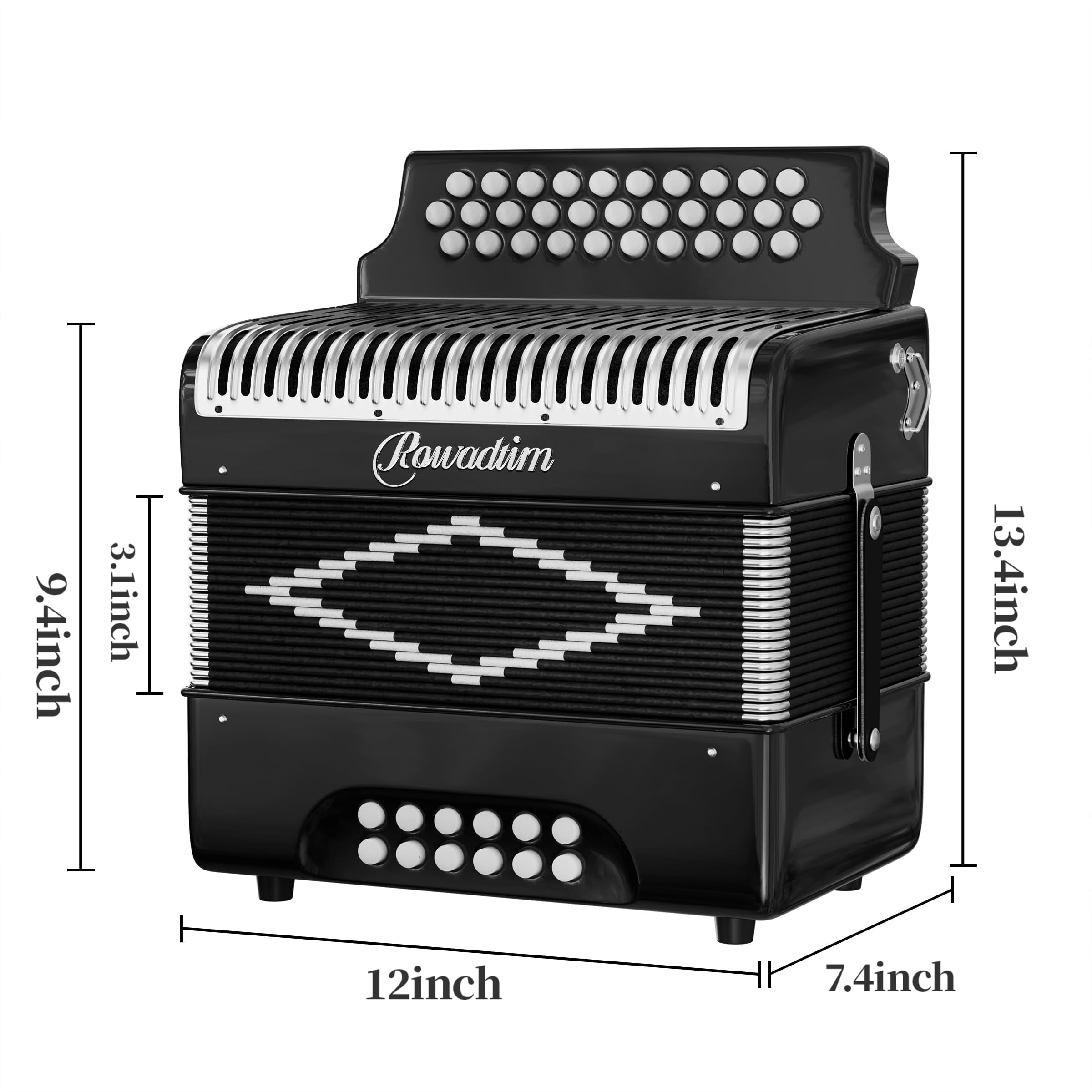Accordion - 31 Key Diatonic, 12 Bass Buttons (G/C/F Tuning), Push-Pull Isochord Design, Beginner-Friendly Adult Set with Case, Gloves & Cleaning Wipes