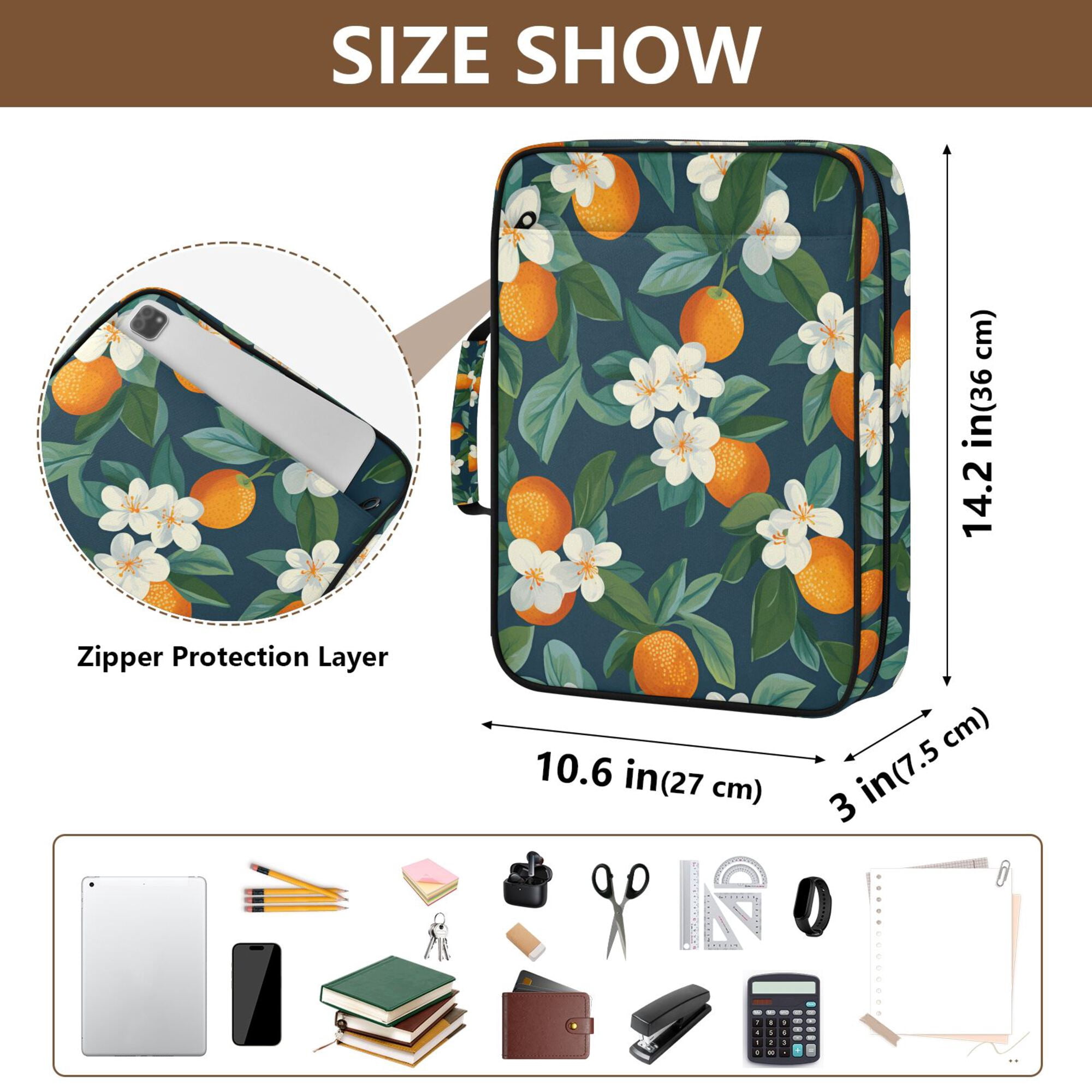 FORMRS Accordion File Folder A4 Size 7-Pocket Expanding Document Organizer Bag with 3 Ring Binder, Orange Fruit