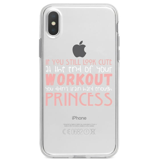 DistinctInk Clear Shockproof Hybrid Case for iPhone XS Max (6.5" Screen) - TPU Bumper Acrylic Back Tempered Glass Screen Protector - Look Cute After Workout Didn't Train Princess