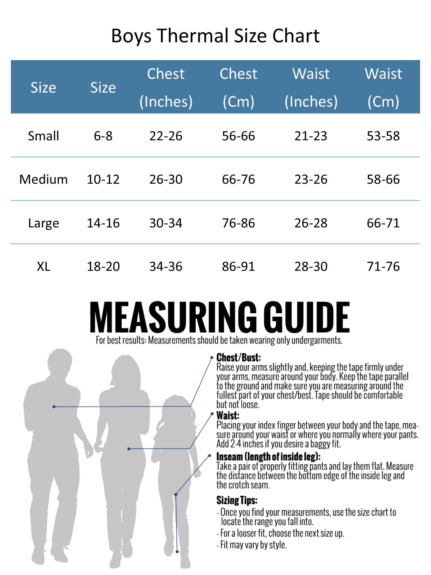 Hanes Thermal Size Chart