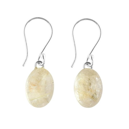 925 Sterling Silver Dainty Earrings, Natural Golden Rutiled Quartz Gemstone, Wicca & Reiki Healing Crystals, Polished Stones, Handmade Boho Lightweight Jewelry, Christmas Gift for Women[r440]