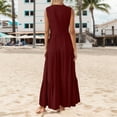 thumbnail image 3 of Stylish Women's Casual Dress For Home Travel And Shopping V Neck A Line With Flowy Design For Beach Vacations And Brunches Pleated Dress for Women Dresses Long Dress Casual for Women Midi Dress with, 3 of 5