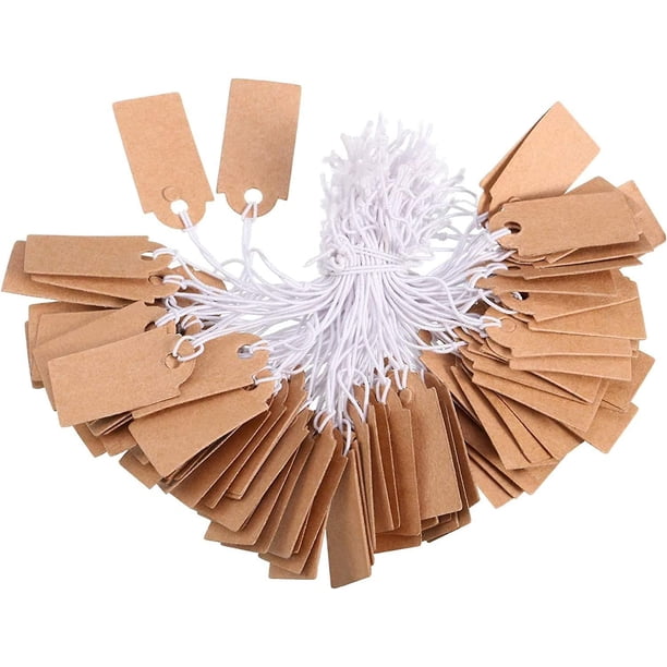 El papel Kraft se puede escribir a mano, etiqueta en blanco, cuerda de algodón fina, cartón para joyería, tarjeta pequeña, etiqueta de precio, tarjeta de papel (100 piezas) 15*25mm