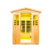 Four Person Basswood Far Infrared Outdoor Sauna Room Natural Wood Solid Wood