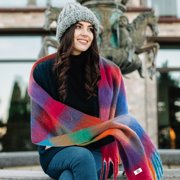 REDESS Winter Scarf for Women Soft Plaid Pattern Cozy Warm Tassel Blanket Shawl Wrap,Plaid Blue