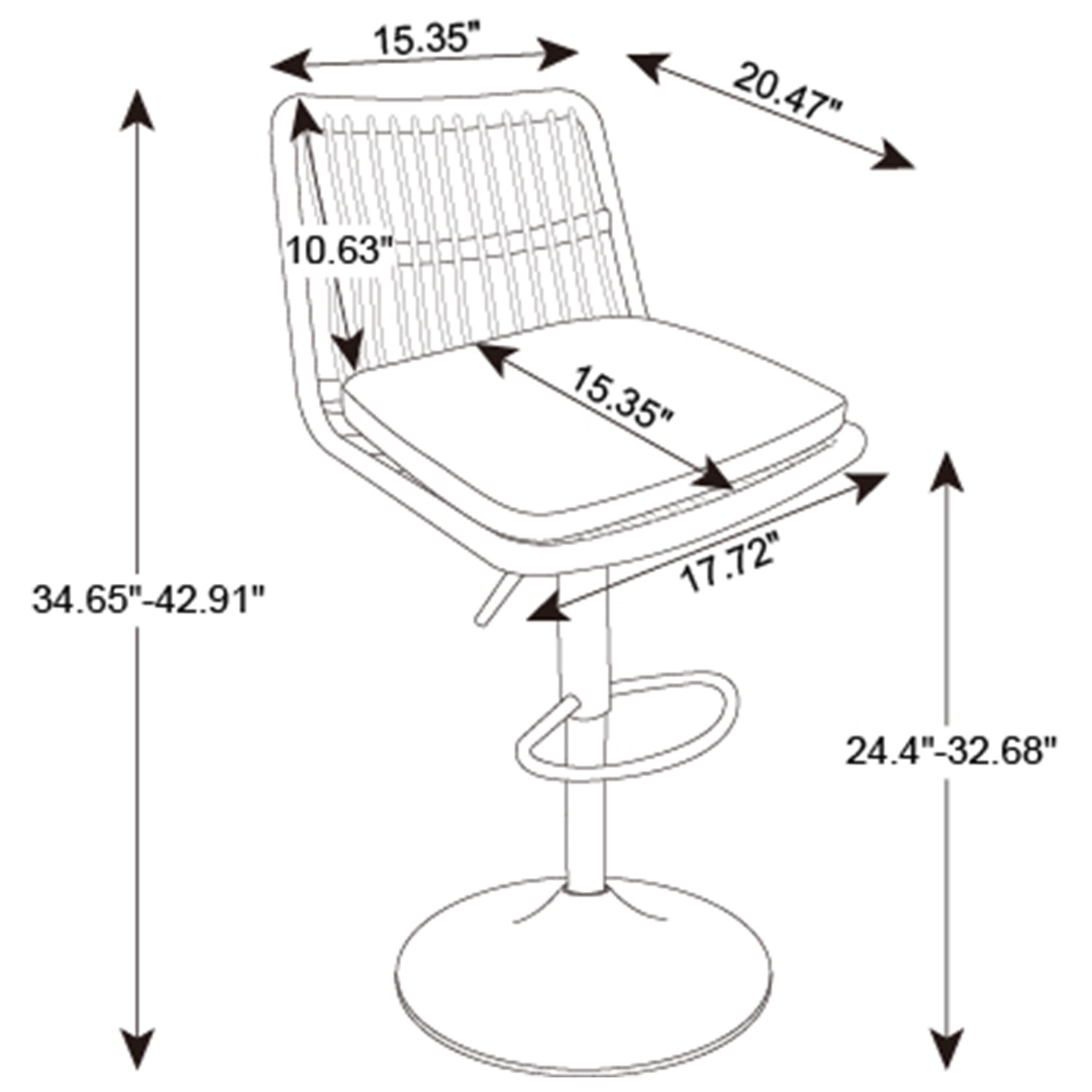 Demi Bonn 35" Counter Height Bar Stools Set of 2, Rattan Swivel Barstools with Back, Kitchen Island Countertop Chairs for Dining Room, Gray