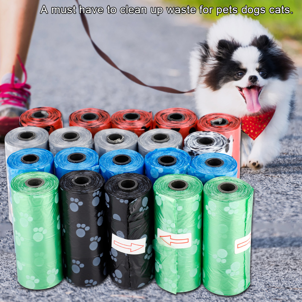 Plastic Waste Bag 20 Rolls Printed Paw Pattern Pet Dog Waste Garbage