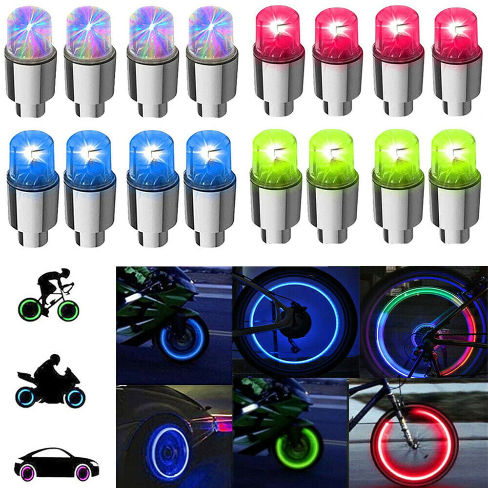 4/8 Pcs LED Wheel Tyre Tire Valve Caps Light Bulb Bike Car Bike Motorcycle USA 