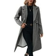 thumbnail image 2 of Women's Winter Wool Blend Coat Lapel Mid Long Single Breasted Pea Coat Jacket Outwear Dark Gray S, 2 of 9