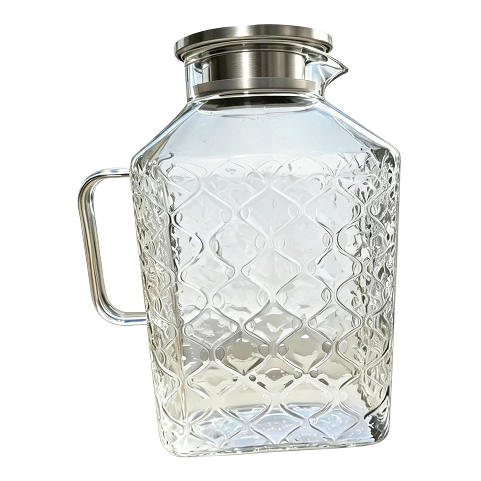 Fiocias Glass Pitcher Kettle Container Housewarming Gifts Clear Body Accessory Water Juice Jug for Lemonade Beverage Juice Silver Handle