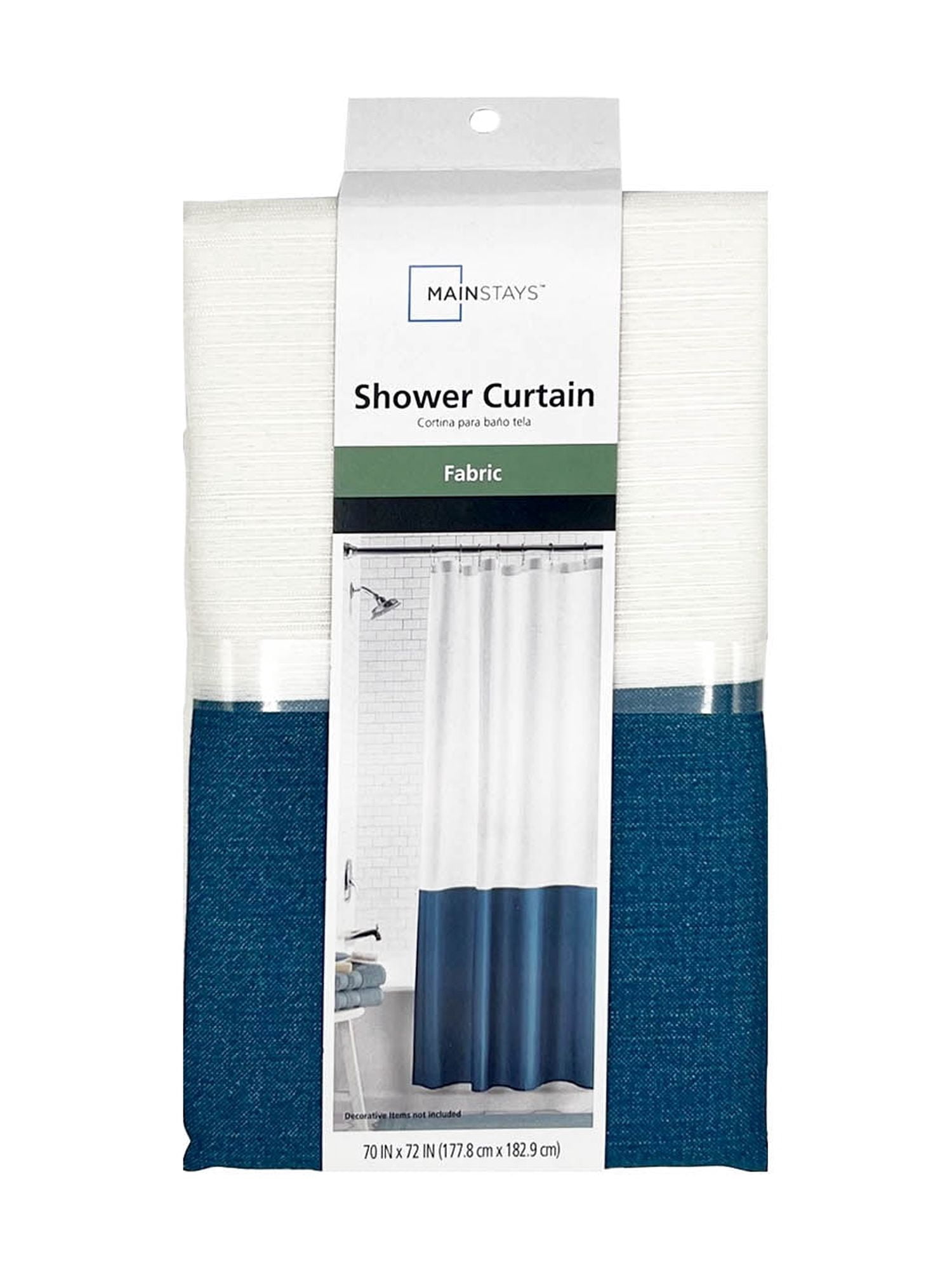 Mainstays Blue and Ivory Polyester Colorblock Shower Curtain, 72” x 70”, Multicolor