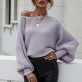 thumbnail image 2 of IROINNID Discount Pullover Sweater for Women One-shoulder Loose Sweater Lantern Sleeve Knit Stylish Comfy Sweater,Purple, 2 of 8