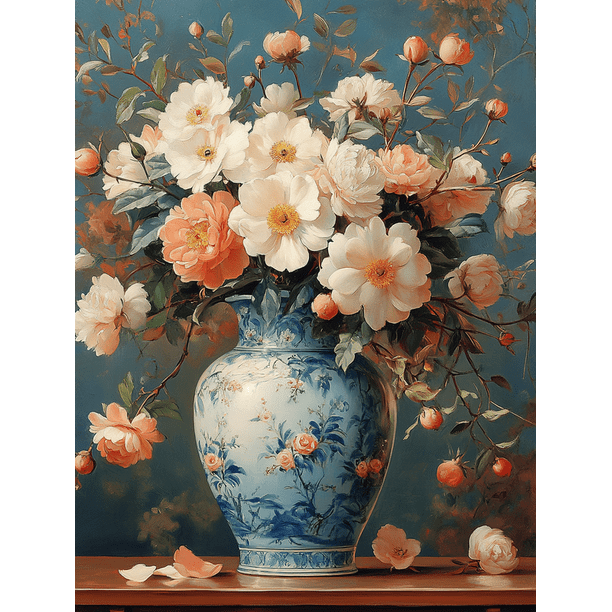 Qisvanset 12x16 Inch 2D Flat Framed Canvas Art, Matthew Vintage Flower Vase Bible Verse Faith Religious Wall Art Gift