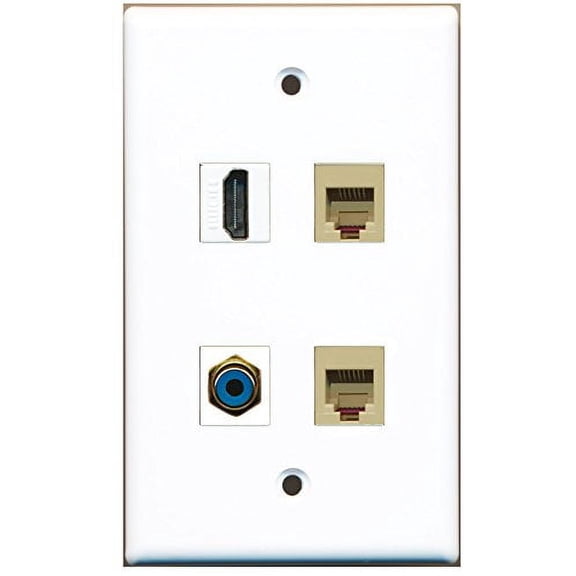 RiteAV - 1 Port HDMI 1 Port RCA Blue 2 Port Phone RJ11 RJ12 Beige Wall Plate