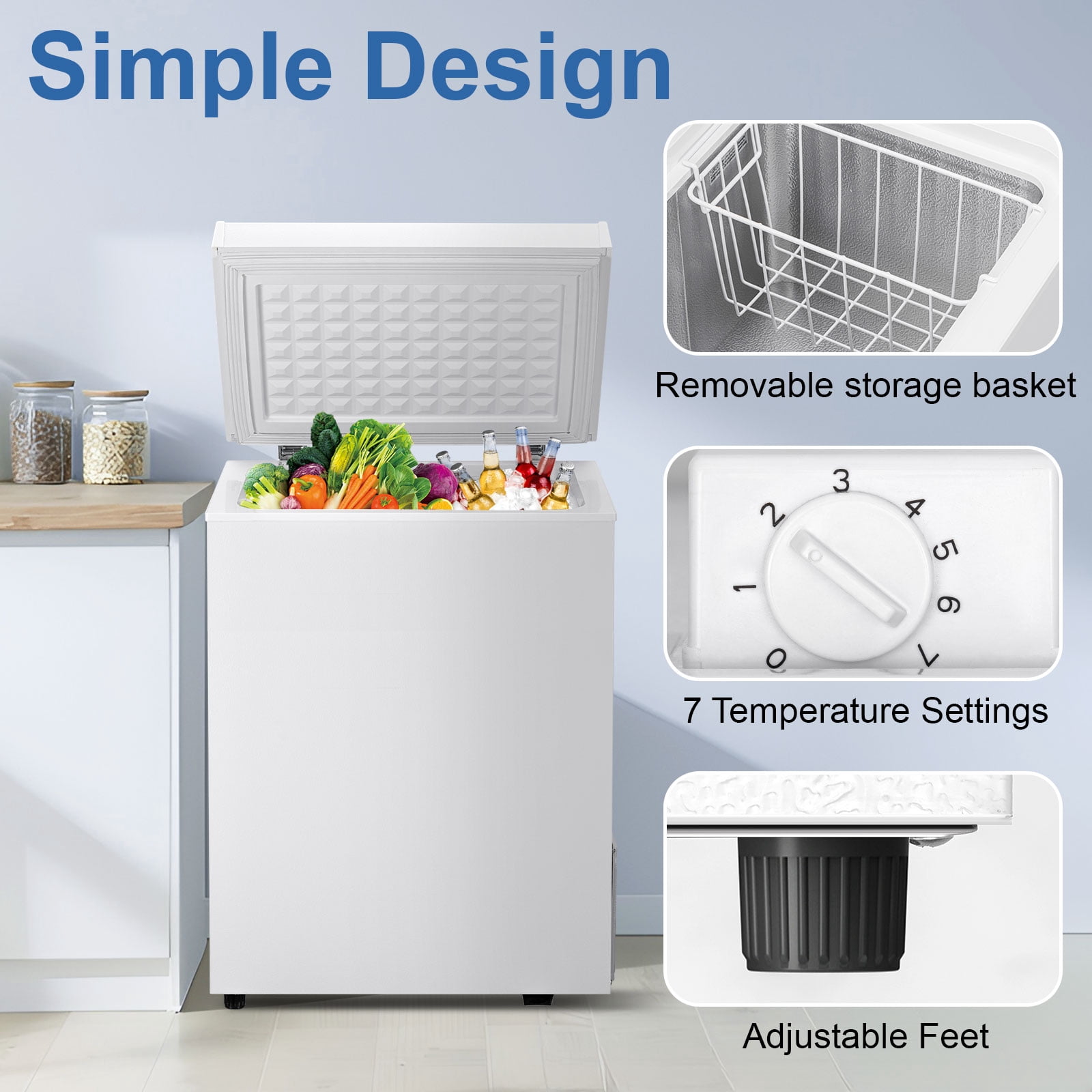 DIMEDEAL 3.2 Cu.Ft Chest Freezer, Compact Mini Deep Freezer with 7 Temp Settings & Removable Basket, Top Door Free-Standing Freezer for Home, Dorm, Garage, Office, Apartment & Basement