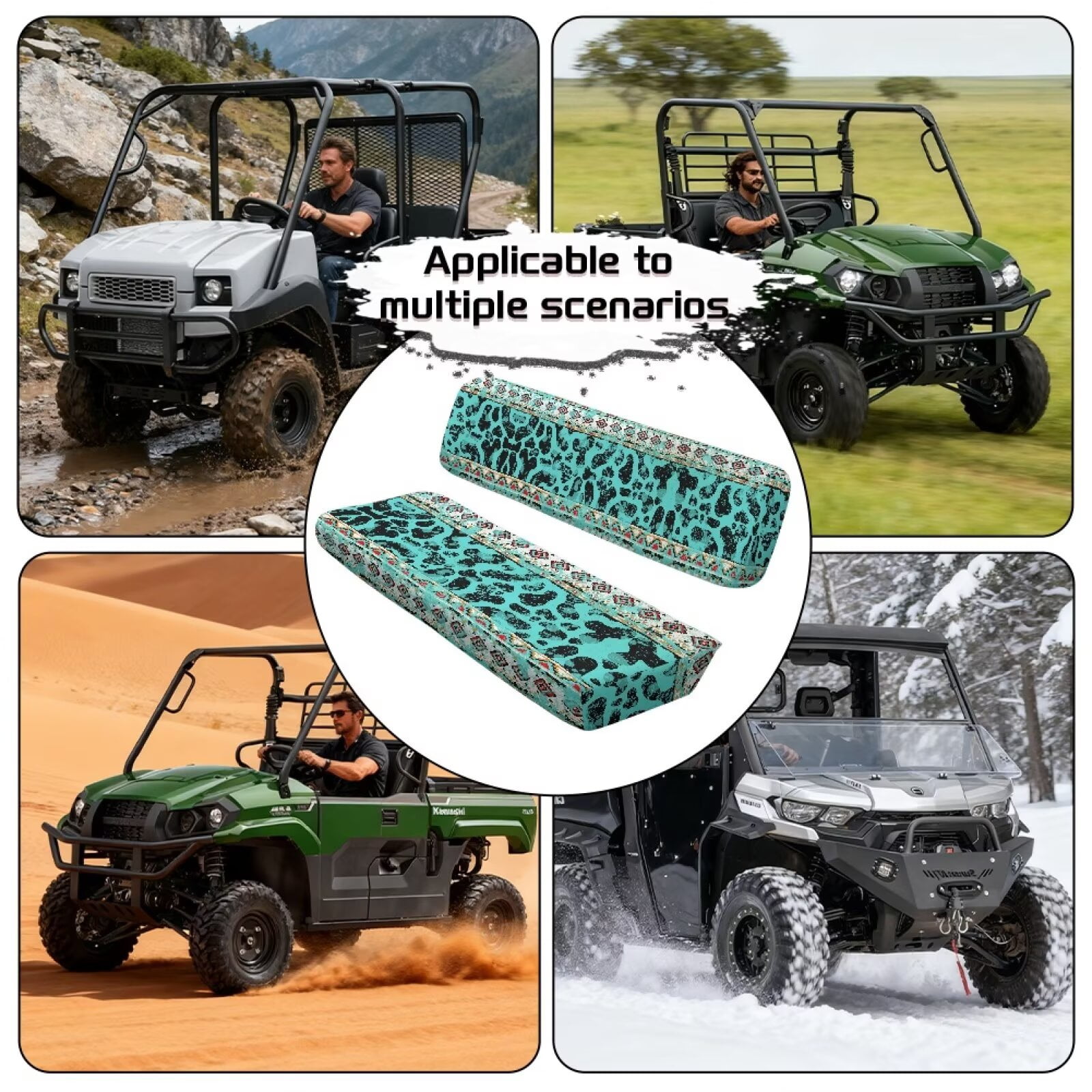 Uorisanigo UTV Front Bench Seat Cover Scratch-Proof Blue Aztec Cow Print Mule Seat Cover Compatible with Kawasaki Mule 3020 2003 2002 200 UTV Pioneer Seats Accessories