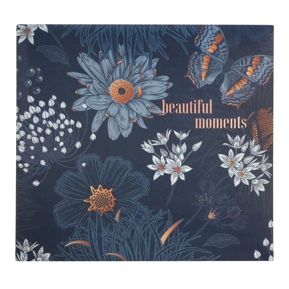 Recollections Scrapbook Album, "Beautiful Moments" Floral Faux Leather, Navy/Gold, 12" x 12", 10 Sheets, 1-Pack