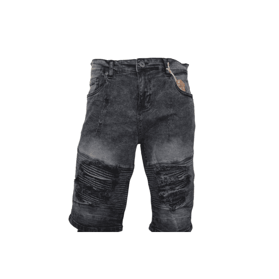 Men’s Biker Moto Denim Shorts Ripped & Slim Fit, Black, 28