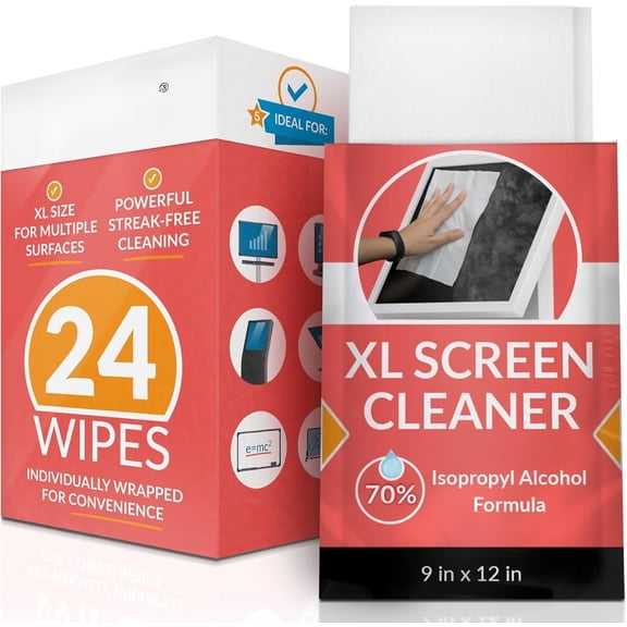 70% Isopropyl XL Screen and Electronics Wipes, Lint-, Streak-, -Drying, Removes Dust and Fingerprints (24 Wipes)