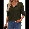 thumbnail image 3 of Suéter Tipo Túnica Informal de Larga con Cuello en V para Mujer, Estilo Henley, para Otoño, A , para el Trabajo Verde XL, 3 of 9