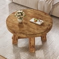 thumbnail image 2 of Tribesigns 31.5-Inch Round Coffee Table, Solid Wood Center Table with Thickened Tabletop for Living Room, Apartment, Small Space, Brown, 2 of 6