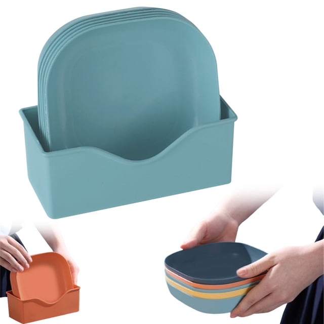 Dinnerware Set 5 Piece Plastic Plate Set Household Bone Saucer Spitting Dining Table Plate with Storage Rack