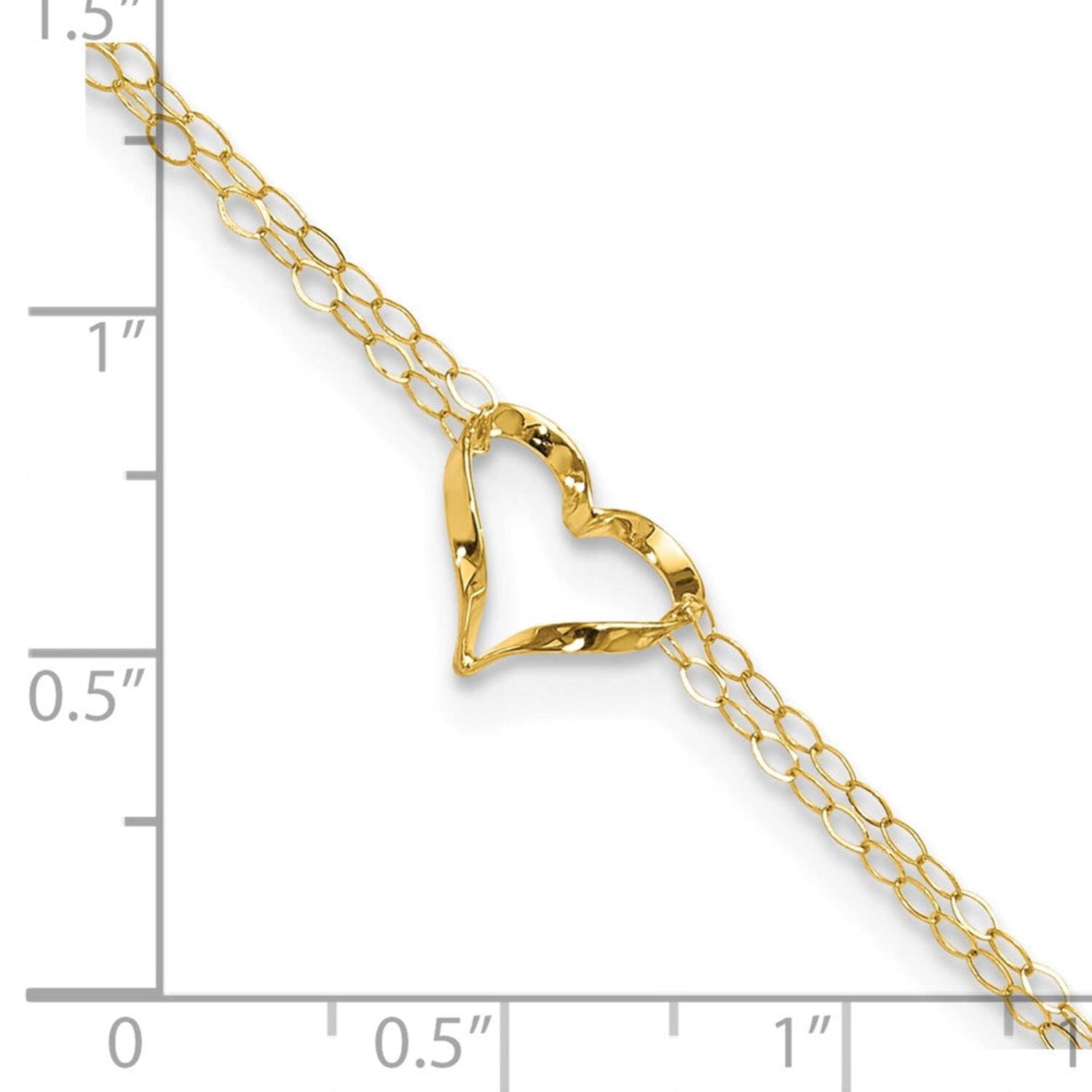 Finest Gold Double Strand Heart 14K Yellow Gold Anklet, 9 Inches, Adjustable