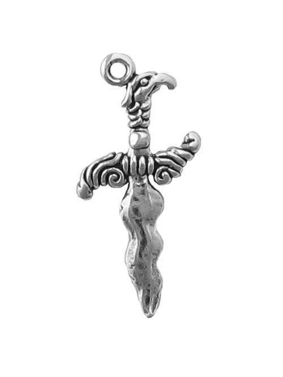 Sterling Silver 16" Unisex 1.5mm Box Chain 3D Pirate Viking Eagle Knife Sword Dagger Pendant Necklace