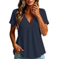 thumbnail image 2 of XAOFW Womens T Shirts Solid Color V Neck Button Up Loose Fitting Short Sleeved T Shirt Versatile Tops XL, 2 of 4