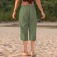 thumbnail image 4 of Pantalones Sueltos Capri para las Mujeres Casual Color Sólido Elástico Suelto Capris con Bolsillo, Pantalones de Poliéster Spandex, Lavado a Mano Casa Al Aire Libre, 4 of 6